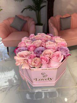 Hexagonal Mix Purple & Pink Roses