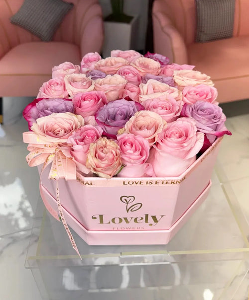 Hexagonal Mix Purple & Pink Roses