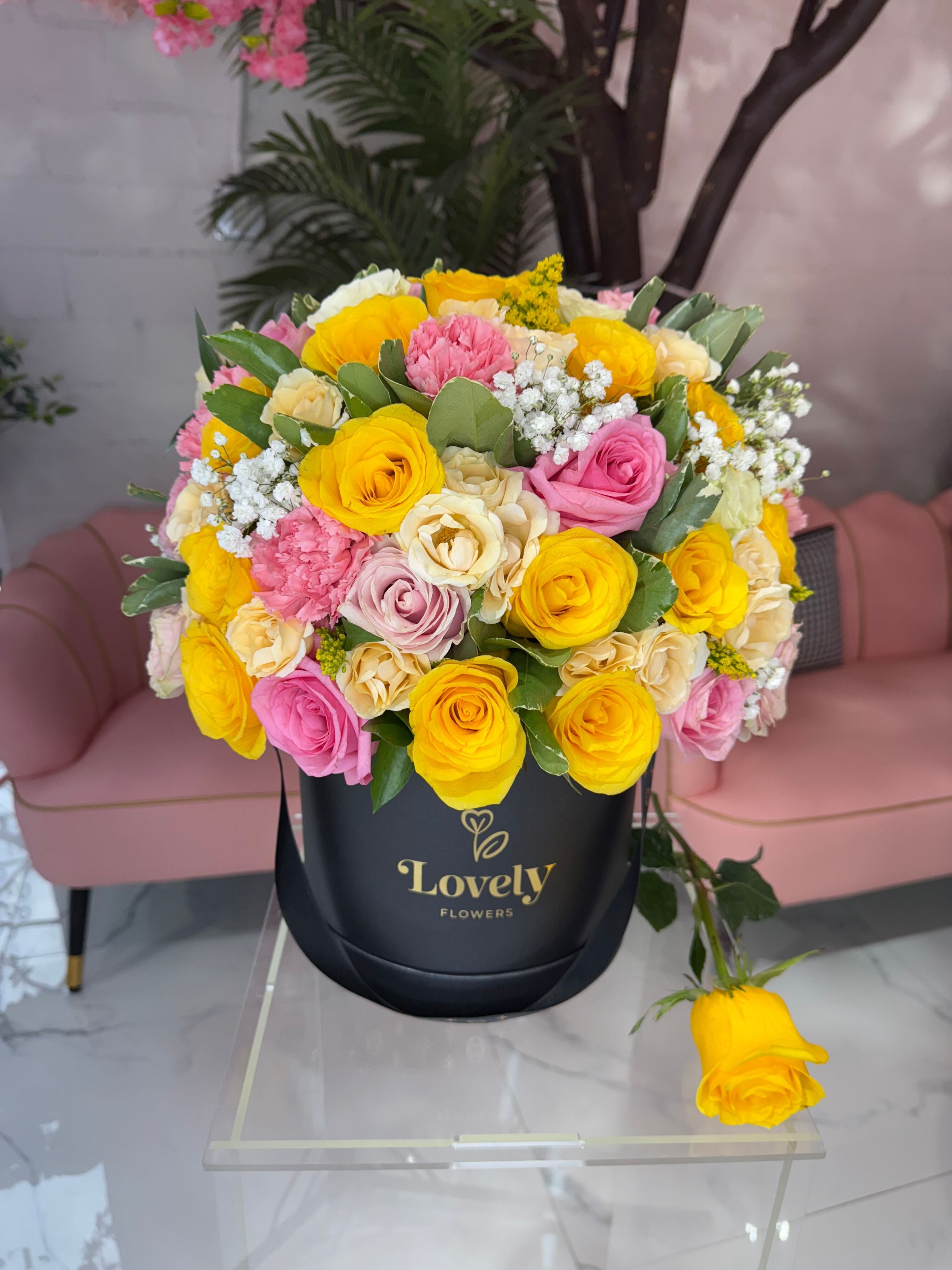 Lovely Black Box with mix of flowers