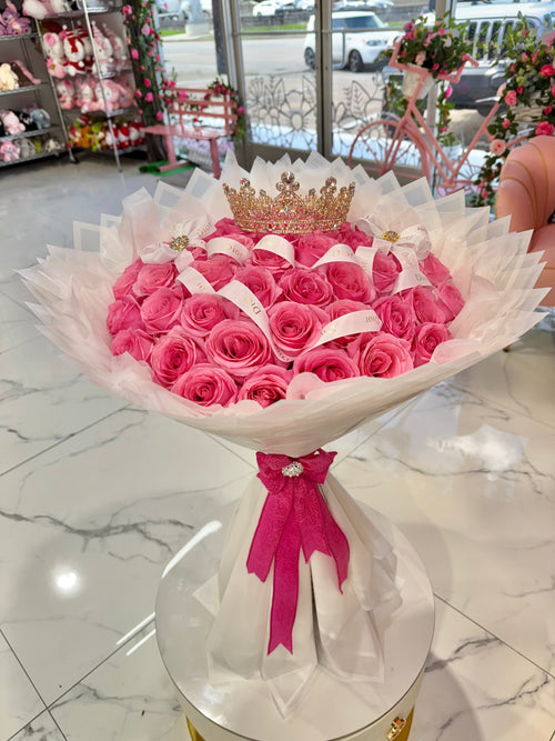 50 Pink Opala Roses White paper ~ Ramo buchon opala papel blanco