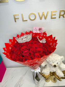 50 Red Roses + Red LV wrapping