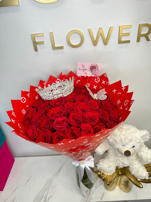 50 Red Roses + Red LV wrapping