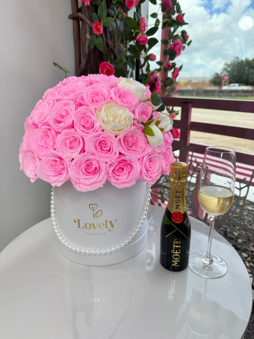 50 Pink Roses + Ranunculus Everlasting Flowers