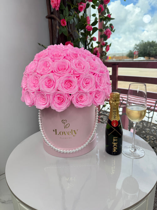 50 Pink Eternity Roses in Pearl Box