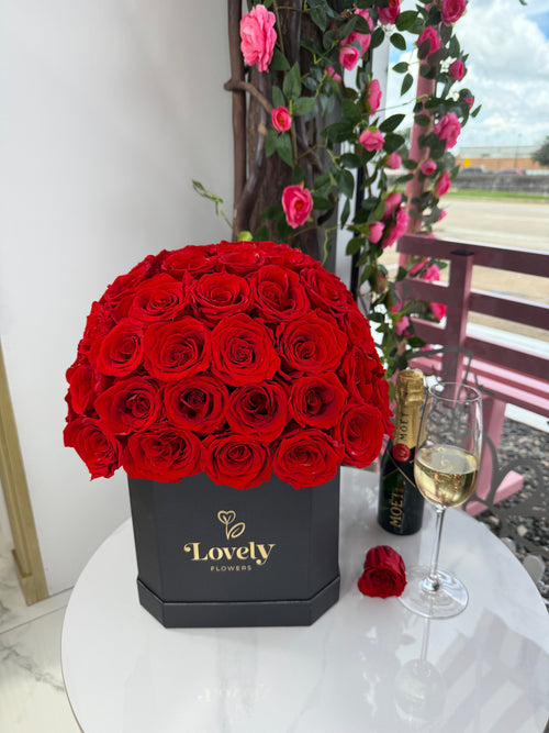 Everlasting Red Roses in Corner Box
