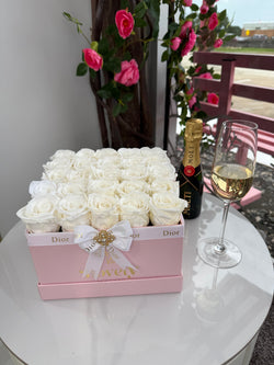 25 Everlasting White Rose in Square Box