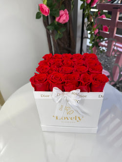 Square White Box with Red Rose Everlasting