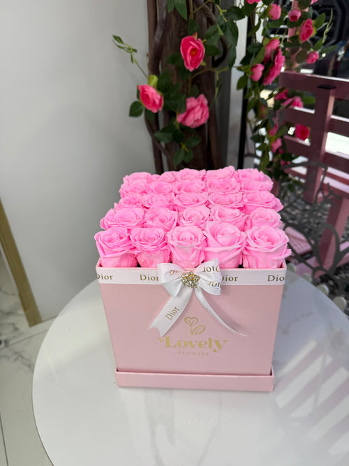 Square Pink Everlasting Rose Box