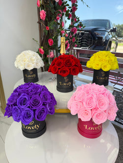 25 pink roses round everlasting rose box