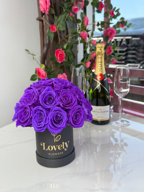 25 roses purpure Everlasting Round Box