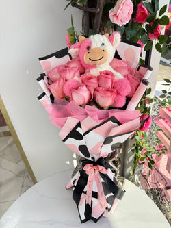 12 Pink Flat Cow Roses
