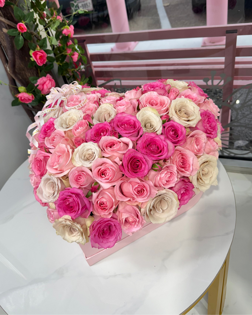 Elegant 100 Pink Rose Arrangement Medium Pink Heart Box