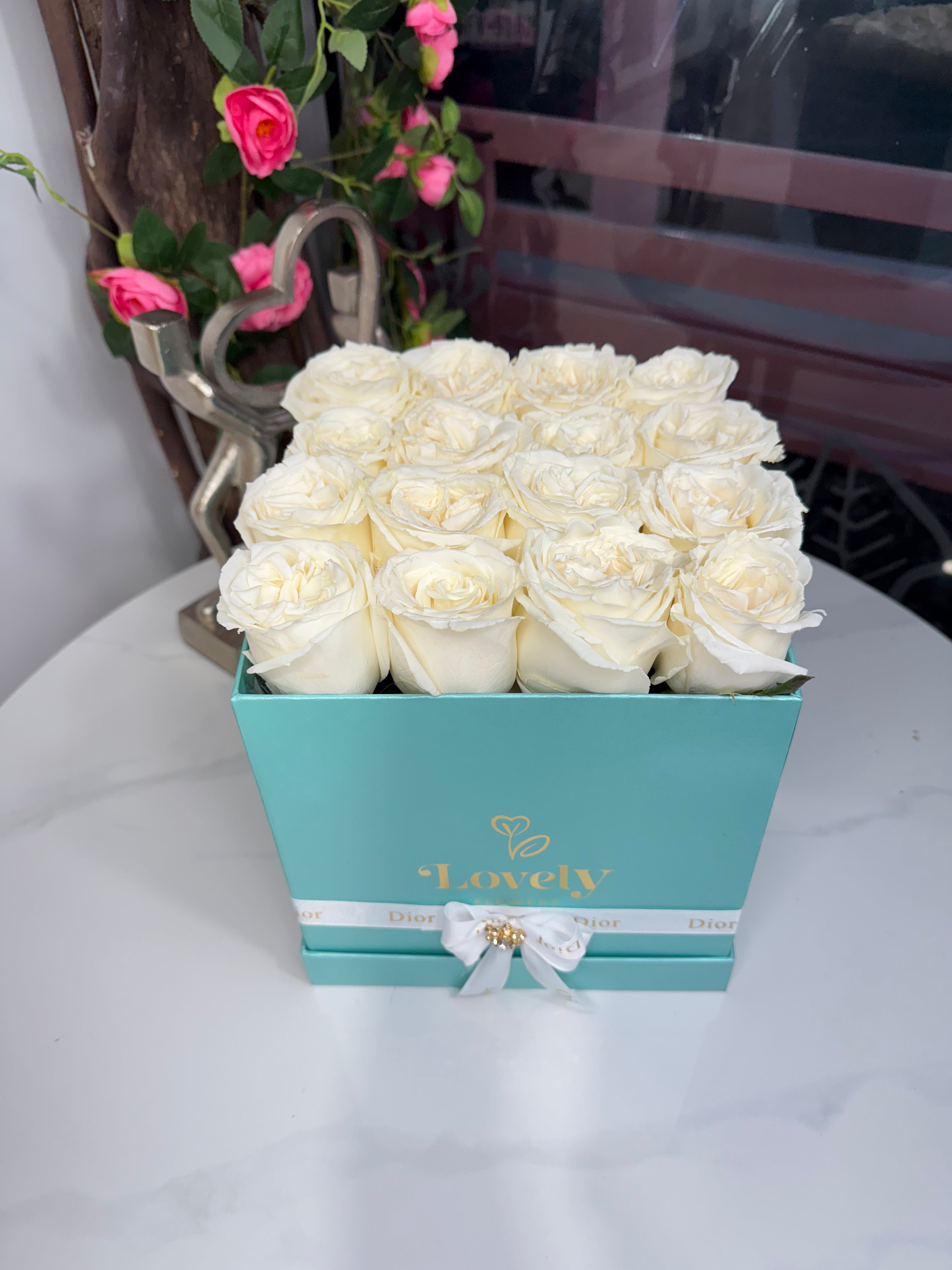 Square White Rose Box