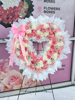 Funeral Unfilled Heart  ~ Pink & White