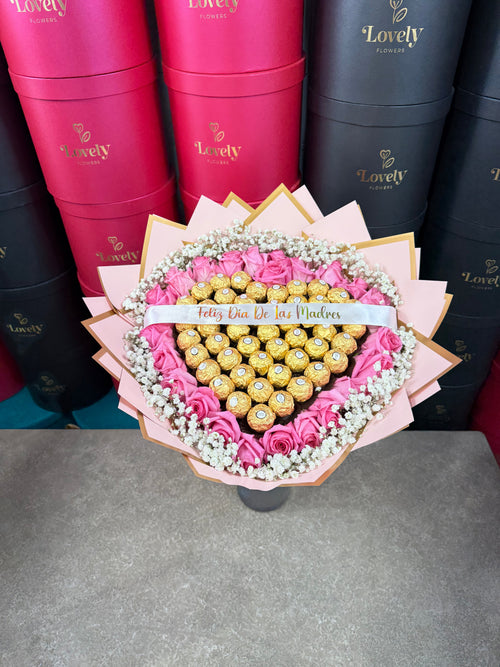 25 Rosas + Corazon Chocolate para Madres