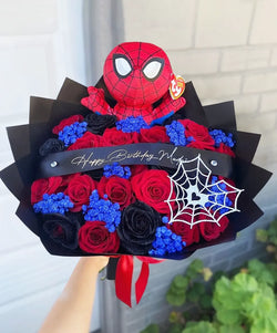 25 Roses Blue + Black + Red + Spiderman + Banner
