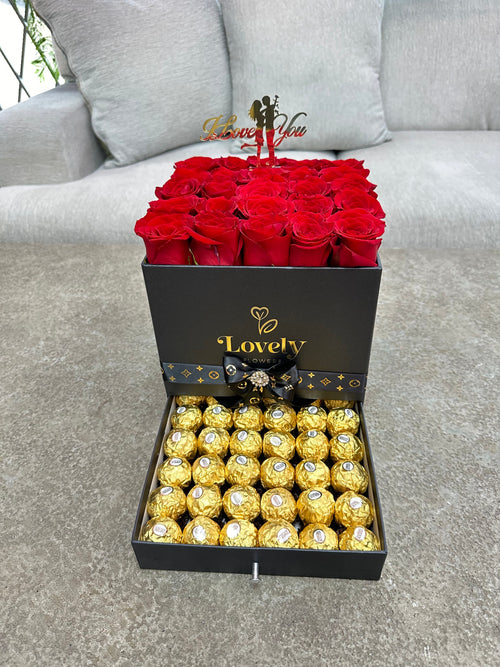 Flat roses on drawer box