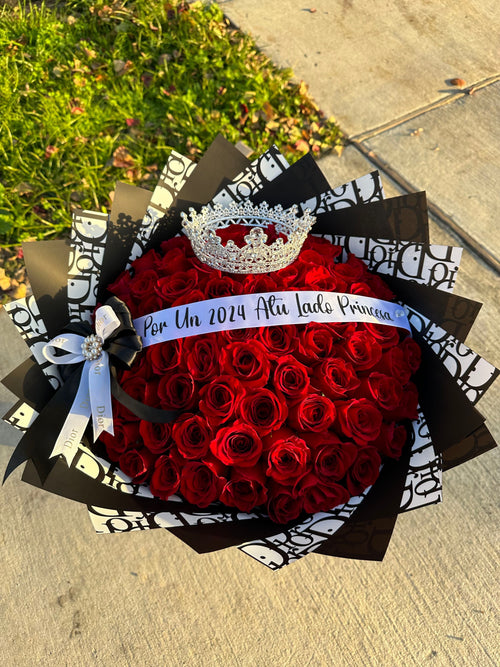 Ramo Buchon Dior ~  50 Red roses black dior paper (Copy)