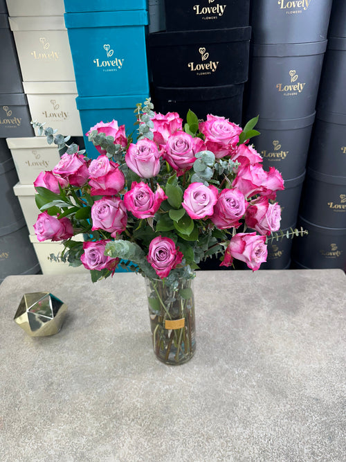 Purple Roses Glass Vase