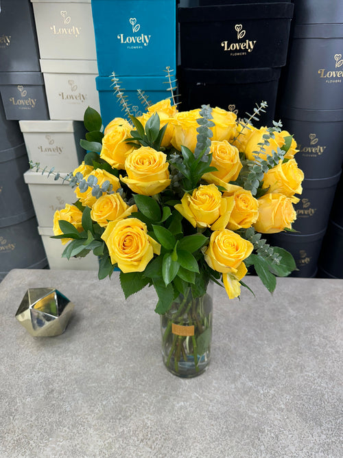 Yellow Roses Glass Vase