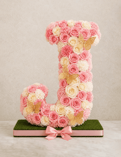 Letter J Golden Butterfly Floral