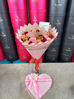25 Red and Pink Roses + Crown + Butterflies + Heart Chocolate box