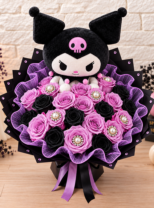 25 Roses Kuromi Bouquet + Painted Roses