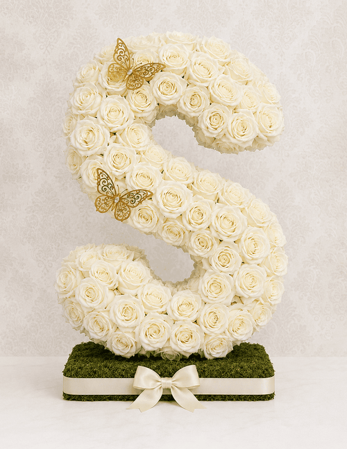 Letter S White Rose Floral