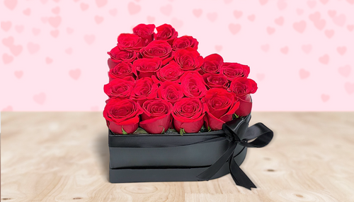 25 Red Heart Box with Roses