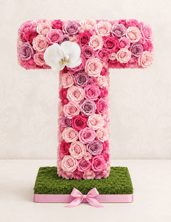 Letter T Pink Rose Floral