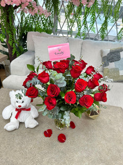 Red Roses Lovely Glass Vase