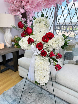 Funeral Cross Red and White