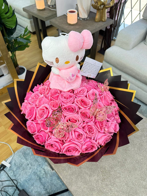 50 Pink Opala Roses + Hello Kitty 20cm