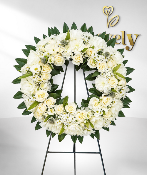 Luxury White Rose Funeral Wreath with Greenery