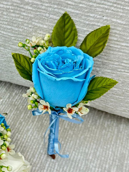 Blue boutonniere