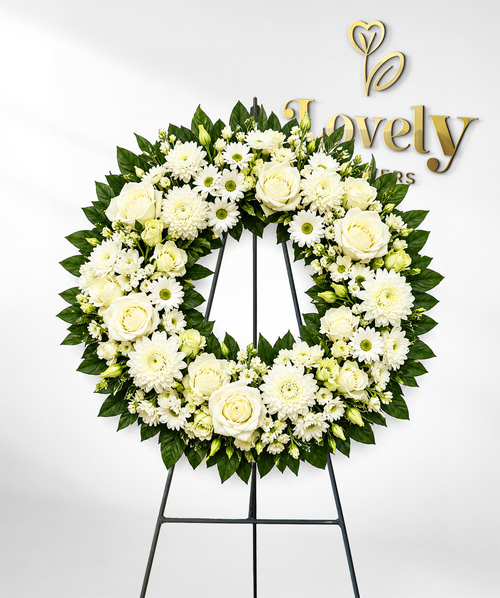 Luxury White Rose Funeral Wreath with Greenery