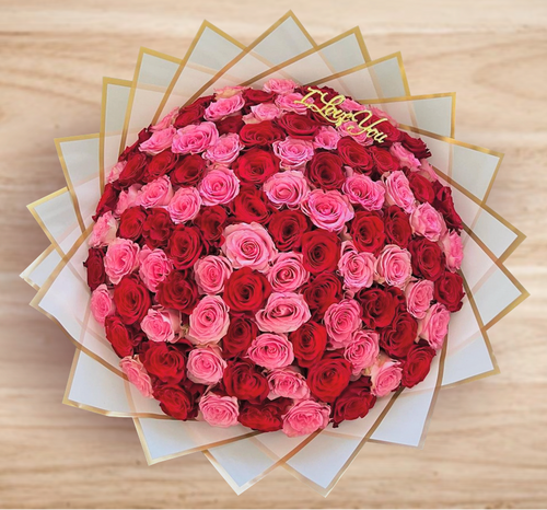 100 Red and Pink Roses Bouquet