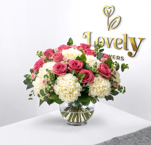 Premium Pink and Blush Rose & White Hydrangeas